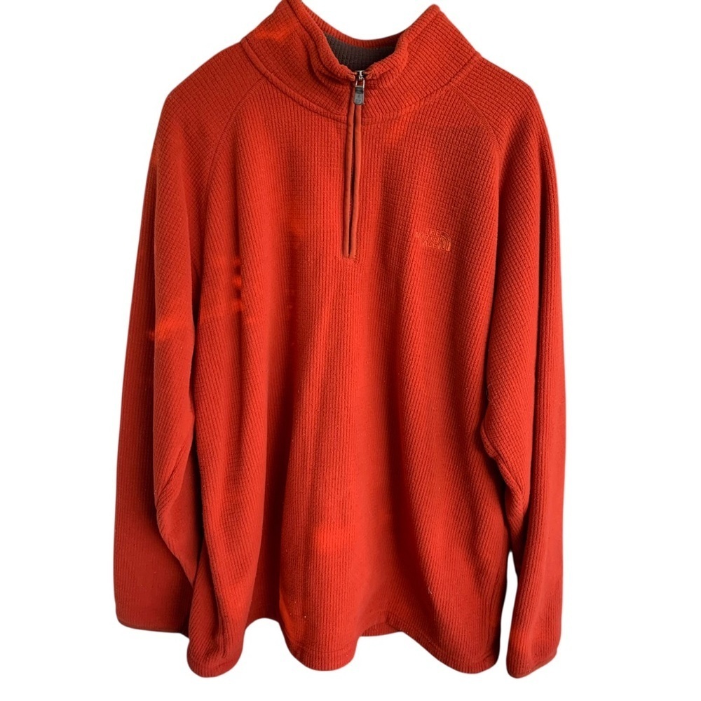 The North Face Pullover Mens Brick Red 1/4 Zip Fleece Hiking Waffle Knit Size XL